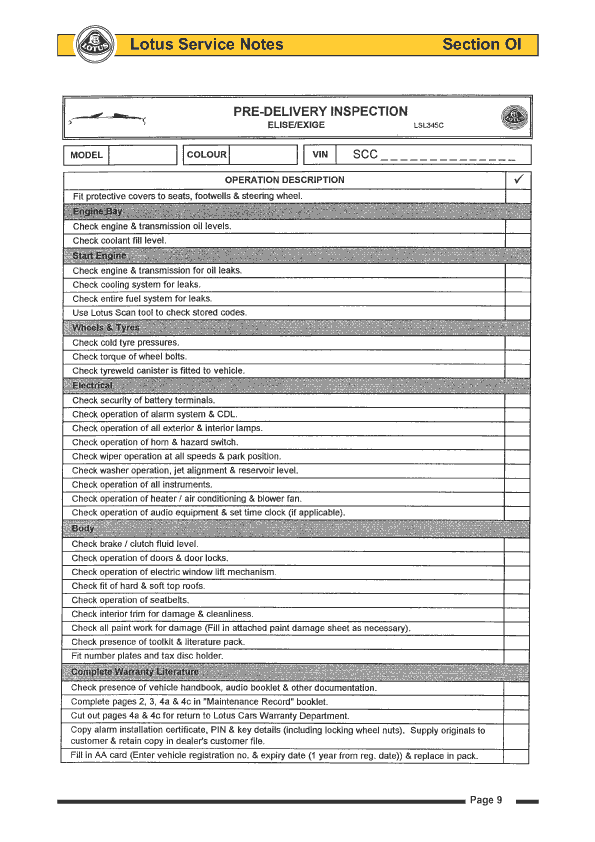 Chrysler new car delivery checklist #2