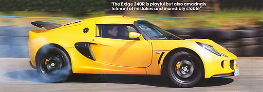 Exige 240 smokes the rear tires