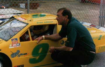 Arnie Johnson and son in race car