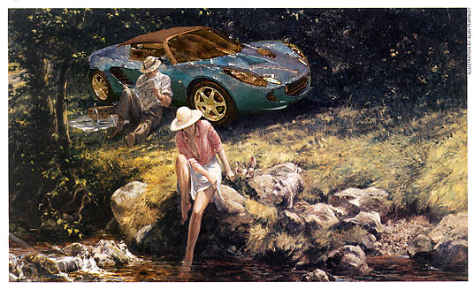 painting of Elise and couple next to creek